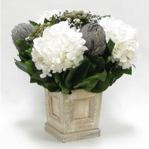 One Allium Way Mixed Floral Centerpiece in Wooden Mini Square Planter with Inset Natural BVZ1209